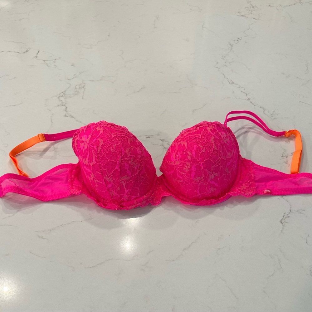 Victoria's Secret Pink Women's 34D Neon Pink Lace Underwire Bra